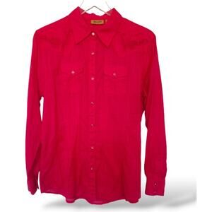 Wrangler Womens SZ Large Pink Top Button Down Westen Embroidered Lightweight